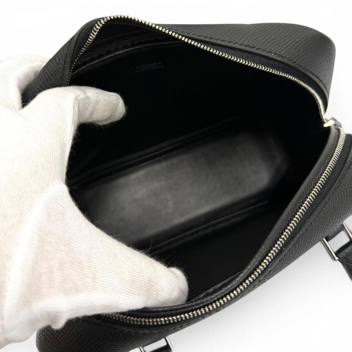 極美品★HERMES エルメス プリュム ミニ 20 ブラック ヴォーエプソン シルバー金具 ロゴZIP ハンドバッグ □M刻印 フランス製 レディース