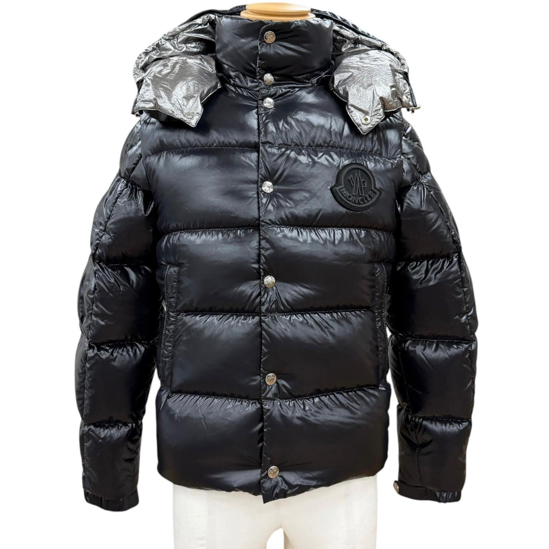 極美品□MONCLER モンクレール TARNOS GIUBBOTTO ロゴワッペン 2WAY ダウンジャケット ダウンベスト ブラック シルバー 0 国内正規品