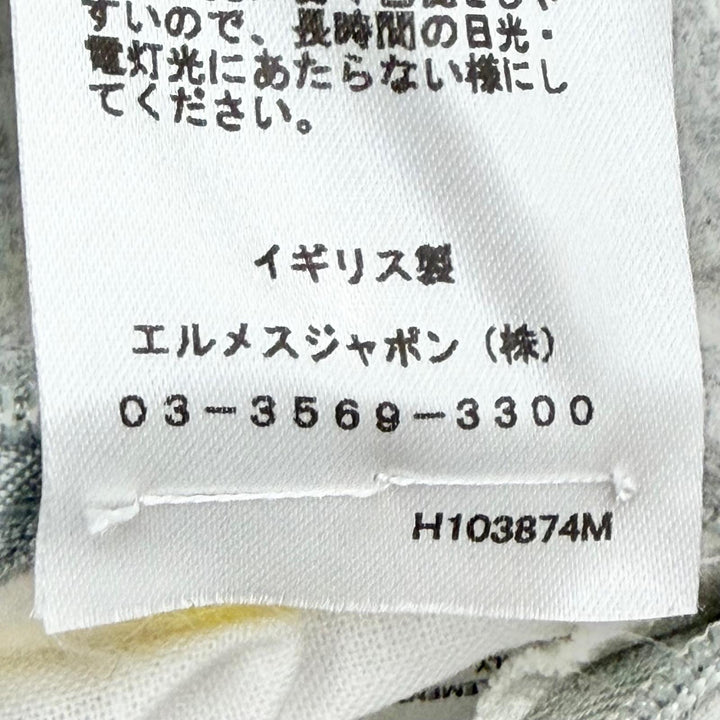 未使用品△HERMES エルメス エシェル クッション ウール100％ グリ スリ ロゴレザーパッチ H総柄 50×50cm グレー イエロー系 正規品