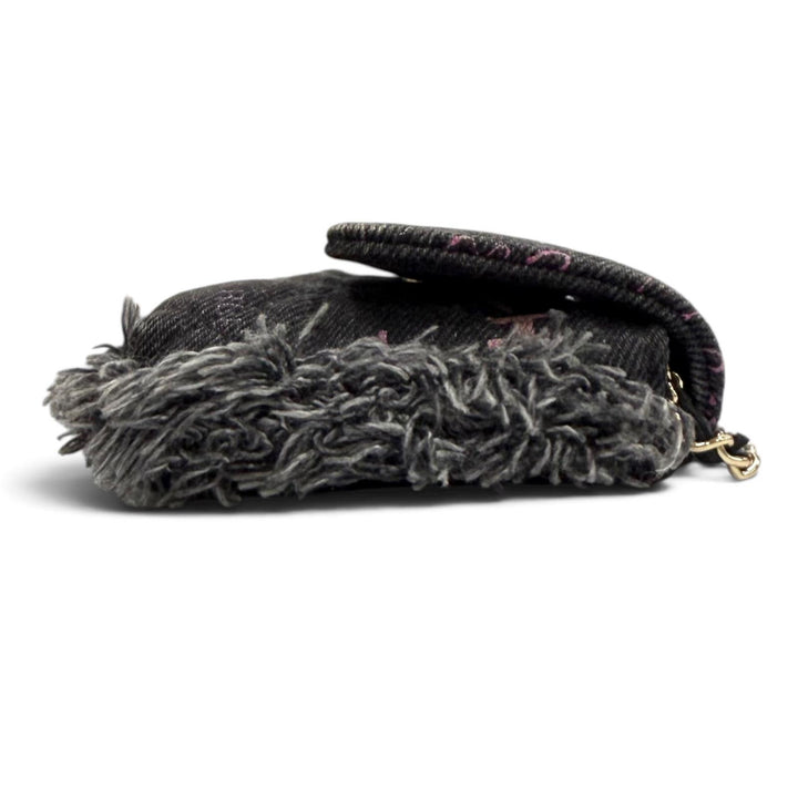 極美品★CHANEL シャネル ココマーク ミニマトラッセ デニム レザーチェーン フリンジ バッグ ショルダーバッグ ブラック 箱・保存袋付