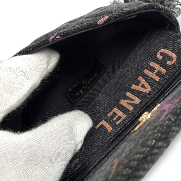 極美品★CHANEL シャネル ココマーク ミニマトラッセ デニム レザーチェーン フリンジ バッグ ショルダーバッグ ブラック 箱・保存袋付