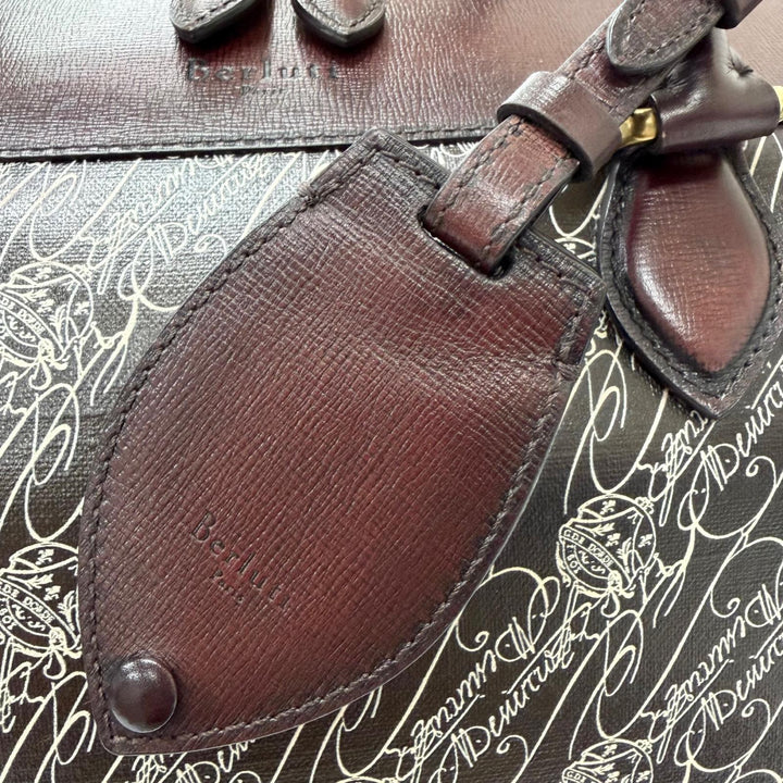 極美品□Berluti ベルルッティ トワルマルブフ レザー カリグラフィ スクリット 総柄 2WAY ショルダーバッグ ボストンバッグ ボルドー 伊製