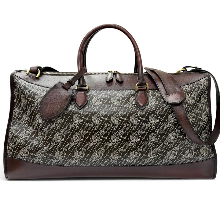極美品□Berluti ベルルッティ トワルマルブフ レザー カリグラフィ スクリット 総柄 2WAY ショルダーバッグ ボストンバッグ ボルドー 伊製