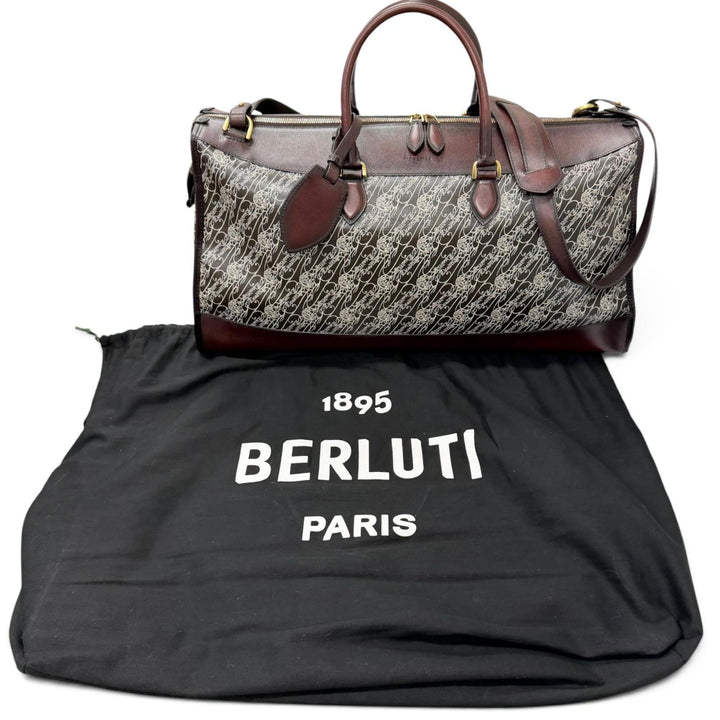 極美品□Berluti ベルルッティ トワルマルブフ レザー カリグラフィ スクリット 総柄 2WAY ショルダーバッグ ボストンバッグ ボルドー 伊製