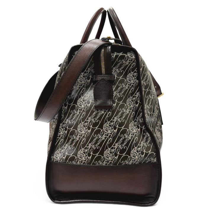 極美品□Berluti ベルルッティ トワルマルブフ レザー カリグラフィ スクリット 総柄 2WAY ショルダーバッグ ボストンバッグ ボルドー 伊製