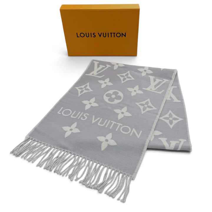 極美品★LOUIS VUITTON ルイヴィトン M77727 マフラー LV エセンシャル ウール100％ グリクレール モノグラム 170cm×34cm 正規品 箱付