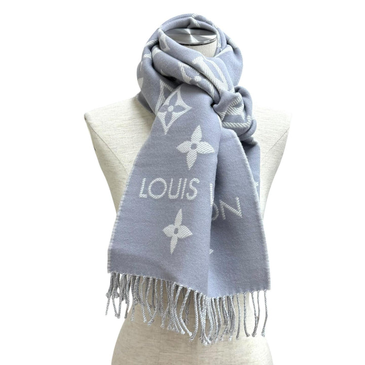 極美品★LOUIS VUITTON ルイヴィトン M77727 マフラー LV エセンシャル ウール100％ グリクレール モノグラム 170cm×34cm 正規品 箱付