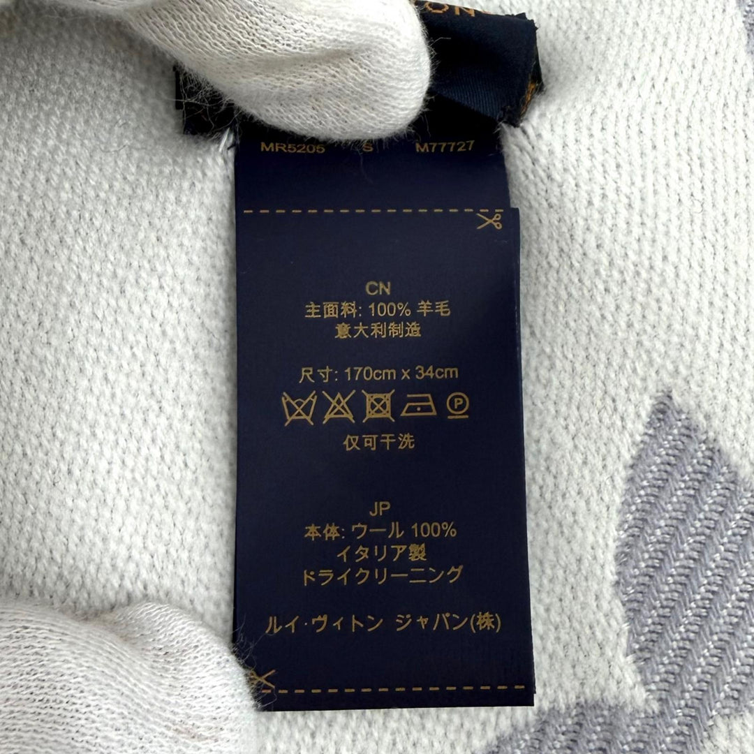 極美品★LOUIS VUITTON ルイヴィトン M77727 マフラー LV エセンシャル ウール100％ グリクレール モノグラム 170cm×34cm 正規品 箱付