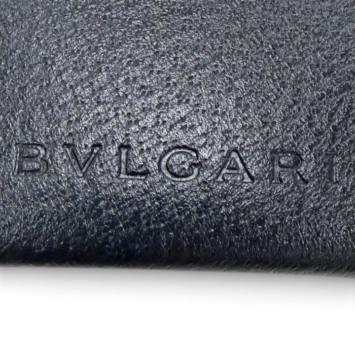 極美品▼BVLGARI ブルガリ レザー エンボスロゴ ネームプレート ネームタグ バッグチャーム ネイビー シルバー金具 メンズ 箱付き