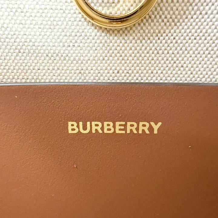 極美品△BURBERRY バーバリー 8044143 ミニ フレヤ トート コットン リネン キャンバス レザー 2WAY ショルダーバッグ 伊製 定価192500円
