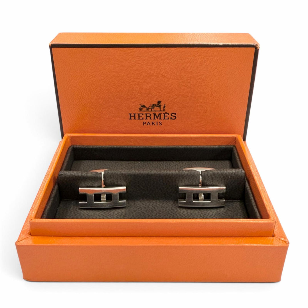 美品●HERMES エルメス SV925 パラレルH Hロゴモチーフ カフスボタン カフリンクス シルバー メンズ 箱付