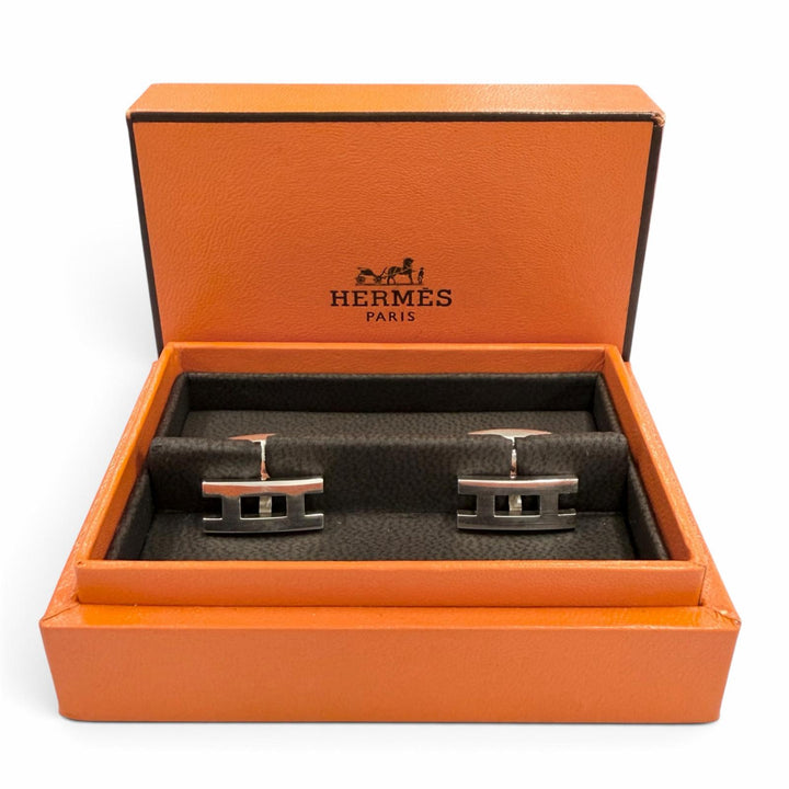 美品●HERMES エルメス SV925 パラレルH Hロゴモチーフ カフスボタン カフリンクス シルバー メンズ 箱付