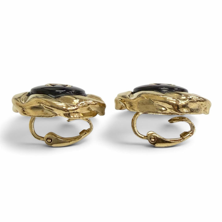 美品△CHANEL シャネル A22A AB8733 ココマーク ボタンモチーフ イヤリング アクセサリー クリップ 両耳用 ゴールド ブラック レディース