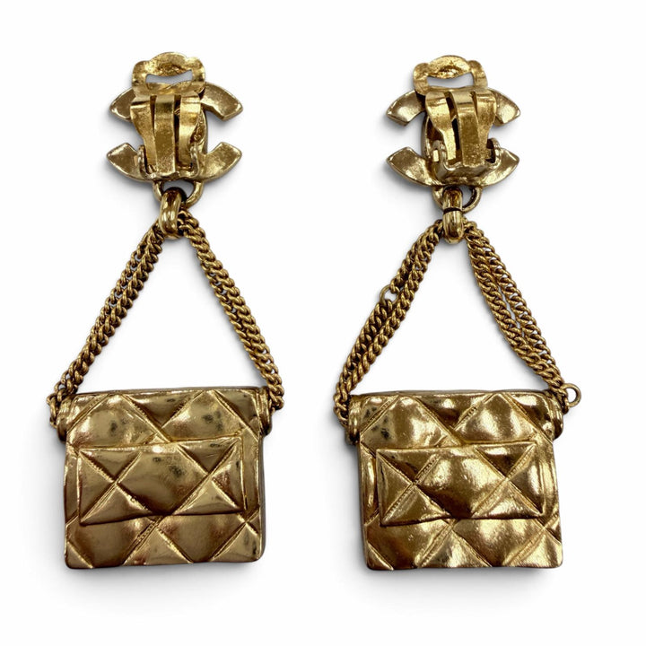 美品☆CHANEL シャネル ヴィンテージ 02P メタル ココマーク マトラッセバッグ アクセサリー イヤリング ゴールド フランス製 レディース