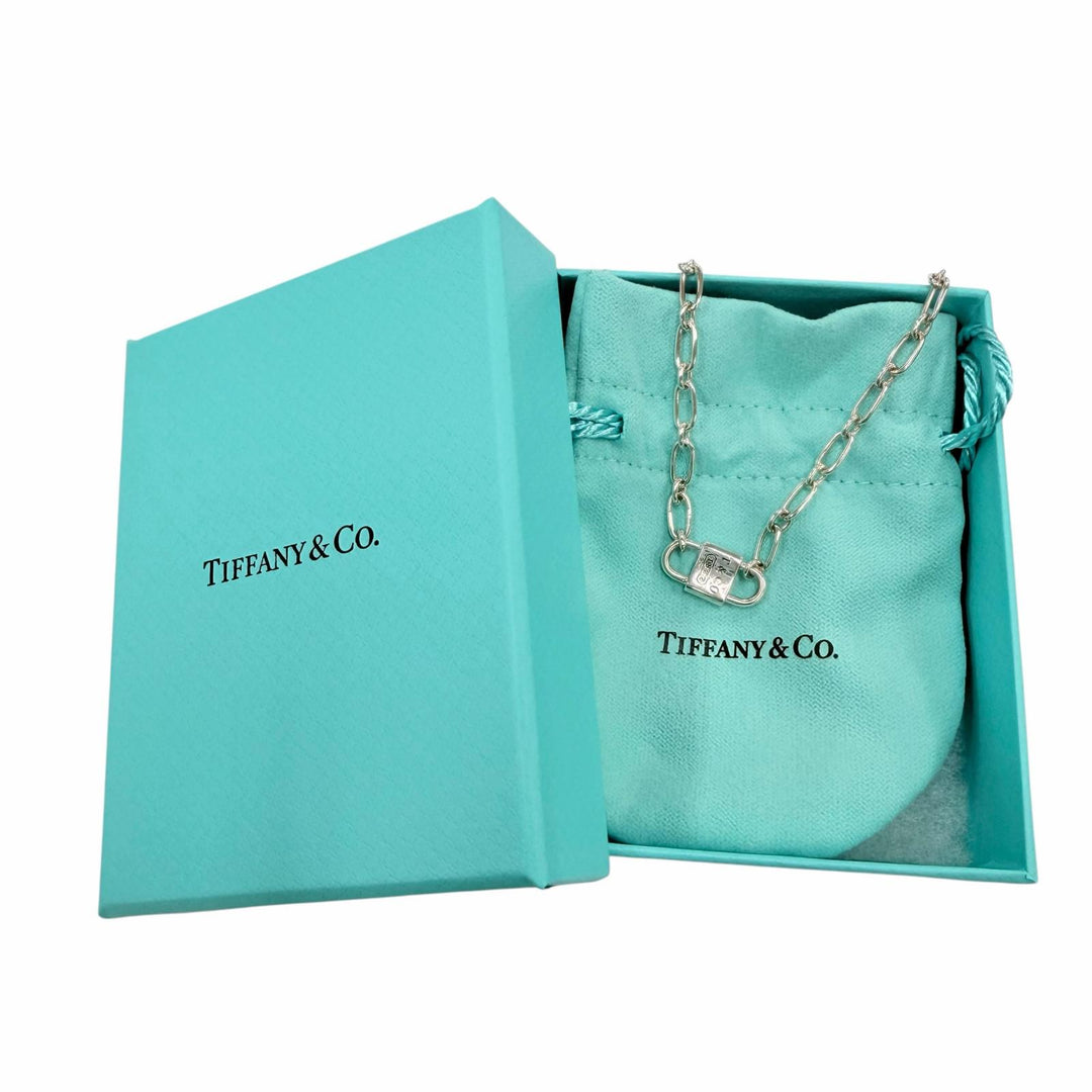 美品☆TIFFANY&amp;Co. ティファニー スモール ダブルロック ネックレス AG925 アクセサリー シルバー 重量12.9g レディース 箱・保存袋付き