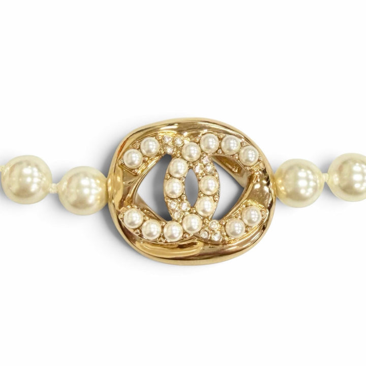 極美品△CHANEL シャネル B24A ABD727 ココマーク パール チョーカー ネックレス アクセサリー ゴールド イタリア製 レディース オススメ