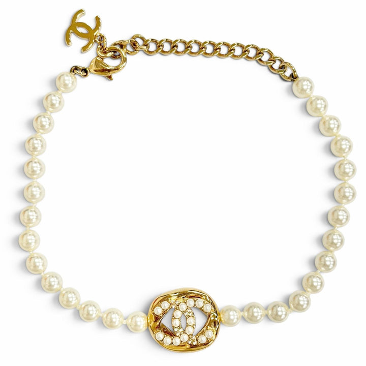 極美品△CHANEL シャネル B24A ABD727 ココマーク パール チョーカー ネックレス アクセサリー ゴールド イタリア製 レディース オススメ
