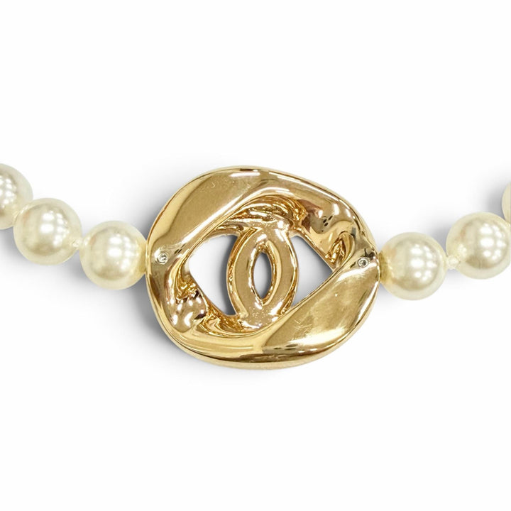 極美品△CHANEL シャネル B24A ABD727 ココマーク パール チョーカー ネックレス アクセサリー ゴールド イタリア製 レディース オススメ