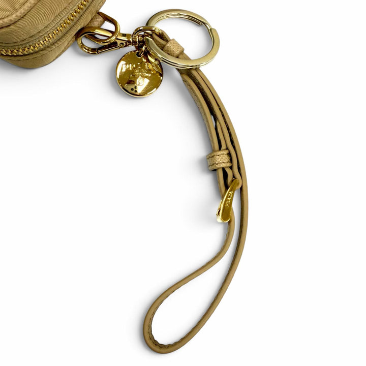 美品★PRADA プラダ 1TT200 リストレット付 トライアングルロゴ ミニポーチ ベージュ イタリア製 レディース 箱付き