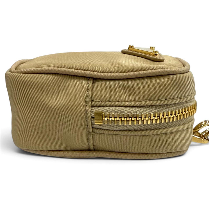 美品★PRADA プラダ 1TT200 リストレット付 トライアングルロゴ ミニポーチ ベージュ イタリア製 レディース 箱付き
