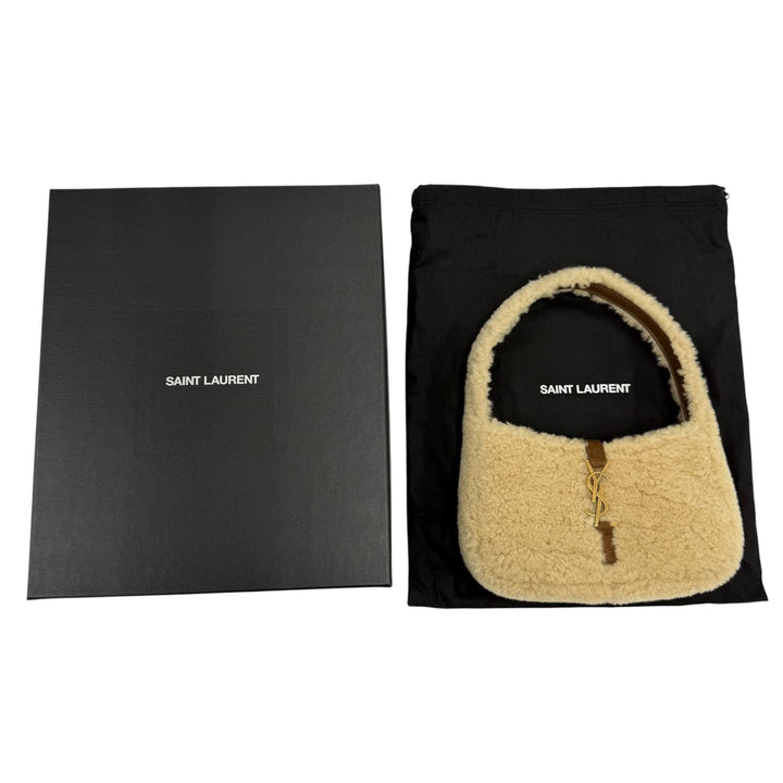 未使用品☆SAINT LAURENT PARIS サンローランパリ 760375 LE 5 7 ミニ ホーボー ボア ハンドバッグ ムートン スウェードレザー ベージュ