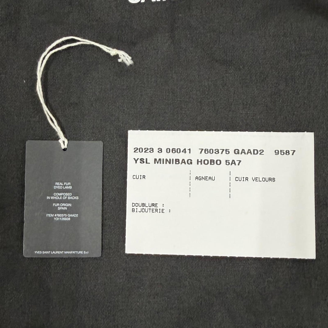 未使用品★SAINT LAURENT PARIS サンローランパリ 760375 LE 5 7 ムートン スウェードレザー ミニ ホーボー ボア ハンドバッグ 保存袋付