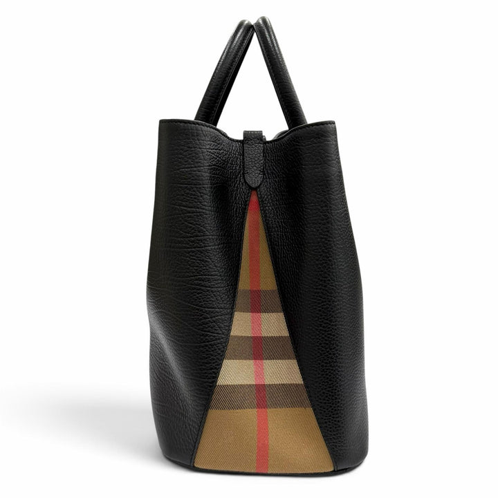 極美品★BURBERRY バーバリー 8111270 バーモンジー チェック ミディアム レザー 2WAY ハンドバッグ ブラック レディース 保存袋付き