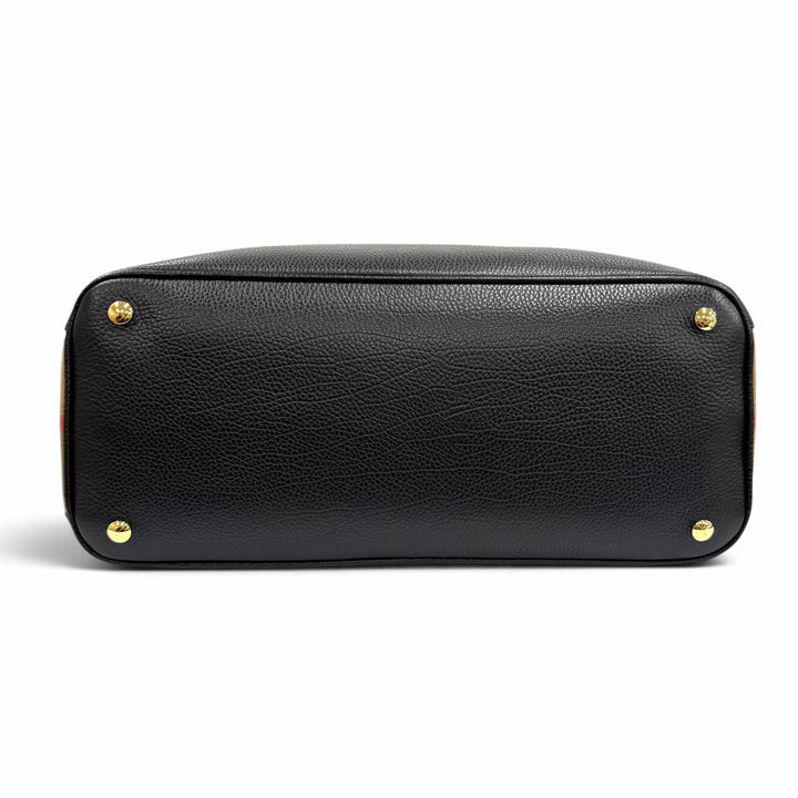 極美品★BURBERRY バーバリー 8111270 バーモンジー チェック ミディアム レザー 2WAY ハンドバッグ ブラック レディース 保存袋付き