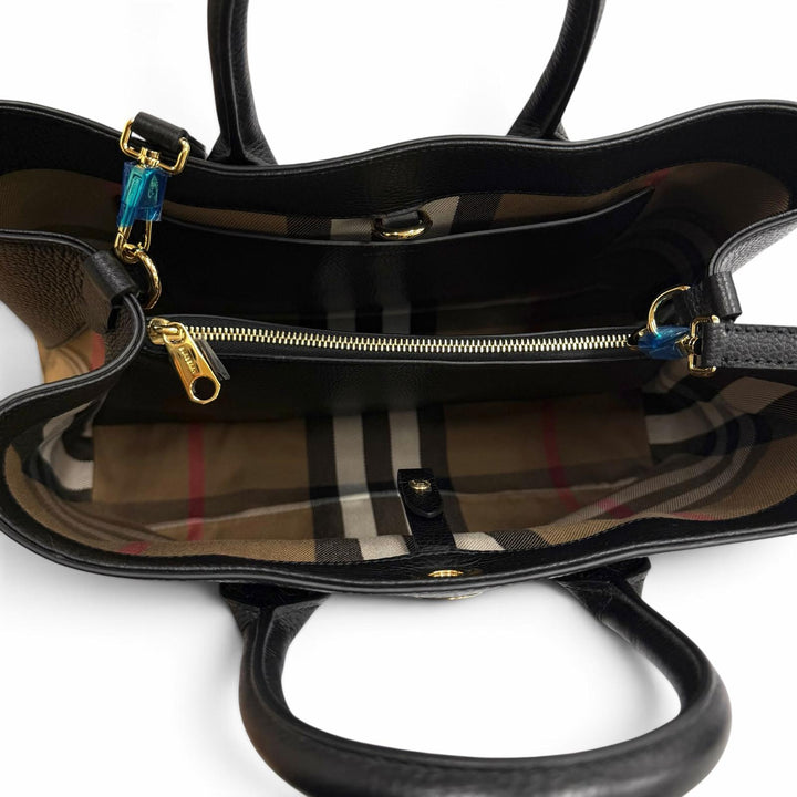 極美品★BURBERRY バーバリー 8111270 バーモンジー チェック ミディアム レザー 2WAY ハンドバッグ ブラック レディース 保存袋付き