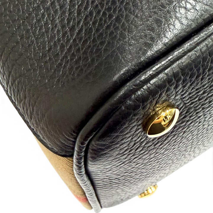 極美品★BURBERRY バーバリー 8111270 バーモンジー チェック ミディアム レザー 2WAY ハンドバッグ ブラック レディース 保存袋付き