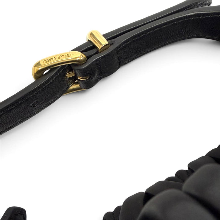 極美品★MIUMIU ミュウミュウ 5NE026 ロゴ金具 マテラッセ 2WAY ラムスキン ショルダーバッグ ブラック イタリア製 レディース 保存袋付