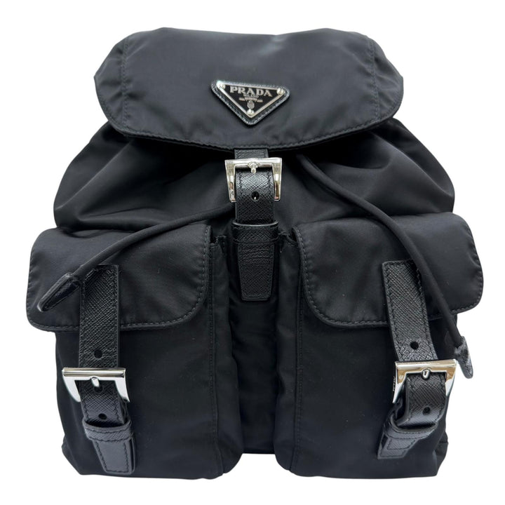 美品☆PRADA プラダ 1BZ677 スモール Re-Nylon バックパック トライアングルロゴ リュック・デイパック ブラック レディース 定346500円