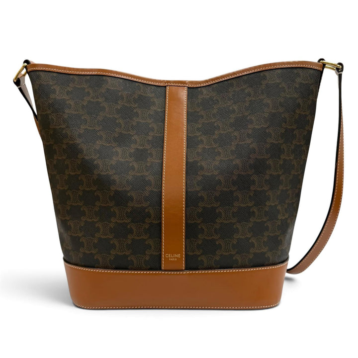 美品★CELINE セリーヌ 19113 タン ブラウン トリオンフ ミディアム バケット レザー ショルダーバッグ イタリア製 レディース 保存袋付