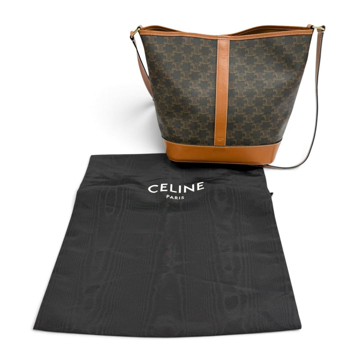 美品★CELINE セリーヌ 19113 タン ブラウン トリオンフ ミディアム バケット レザー ショルダーバッグ イタリア製 レディース 保存袋付