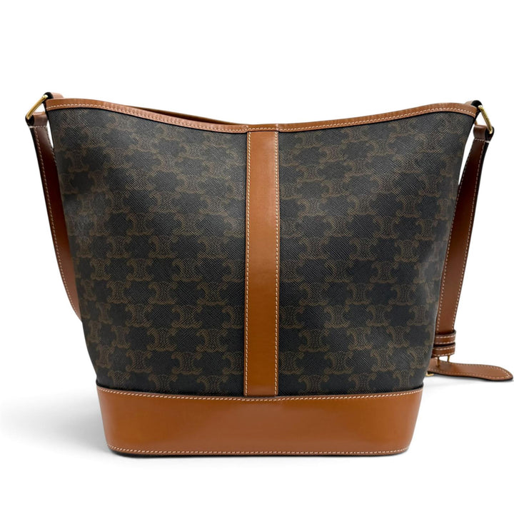美品★CELINE セリーヌ 19113 タン ブラウン トリオンフ ミディアム バケット レザー ショルダーバッグ イタリア製 レディース 保存袋付