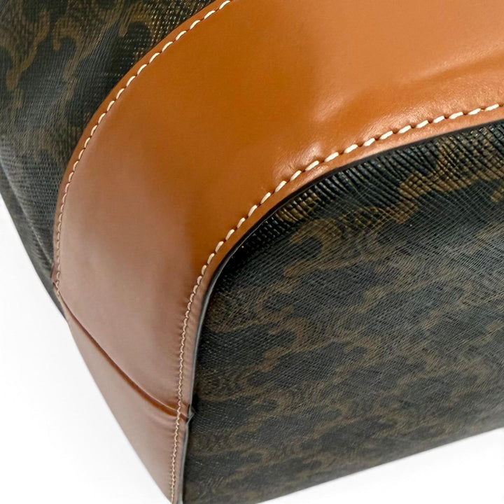 美品★CELINE セリーヌ 19113 タン ブラウン トリオンフ ミディアム バケット レザー ショルダーバッグ イタリア製 レディース 保存袋付