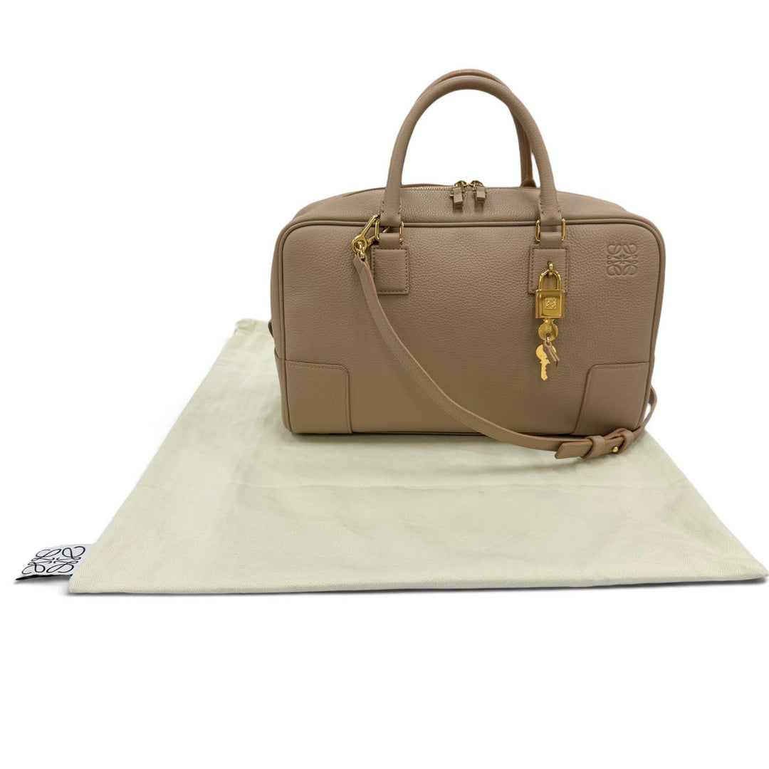 美品☆LOEWE ロエベ A039N08X08 アマソナ28 アナグラム刻印 ソフトグレインカーフ 2WAYショルダーバッグ ハンドバッグ ベージュ 保存袋付