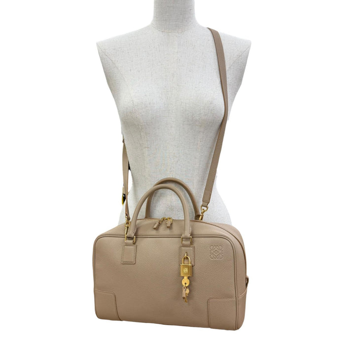 美品☆LOEWE ロエベ A039N08X08 アマソナ28 アナグラム刻印 ソフトグレインカーフ 2WAYショルダーバッグ ハンドバッグ ベージュ 保存袋付