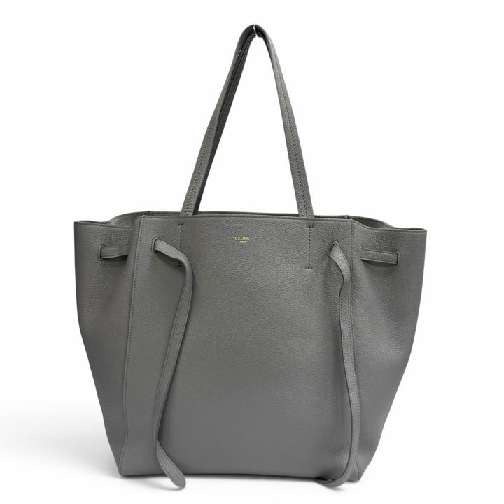 極美品★CELINE セリーヌ 18902 カバファントム スモール ロゴ入り ソフトグレインカーフ トートバッグ グレー イタリア製 保存袋付き