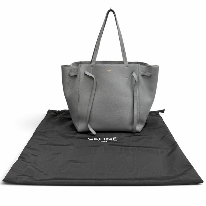 極美品★CELINE セリーヌ 18902 カバファントム スモール ロゴ入り ソフトグレインカーフ トートバッグ グレー イタリア製 保存袋付き