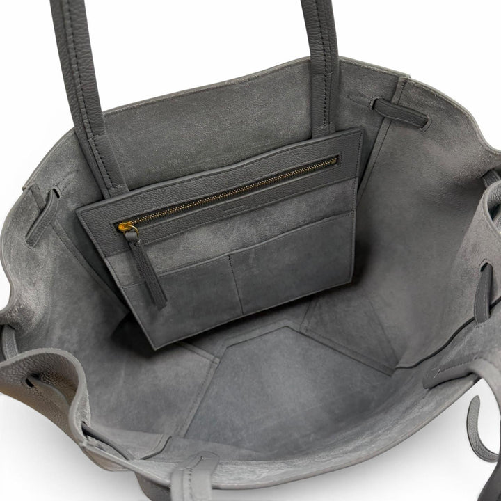 極美品★CELINE セリーヌ 18902 カバファントム スモール ロゴ入り ソフトグレインカーフ トートバッグ グレー イタリア製 保存袋付き