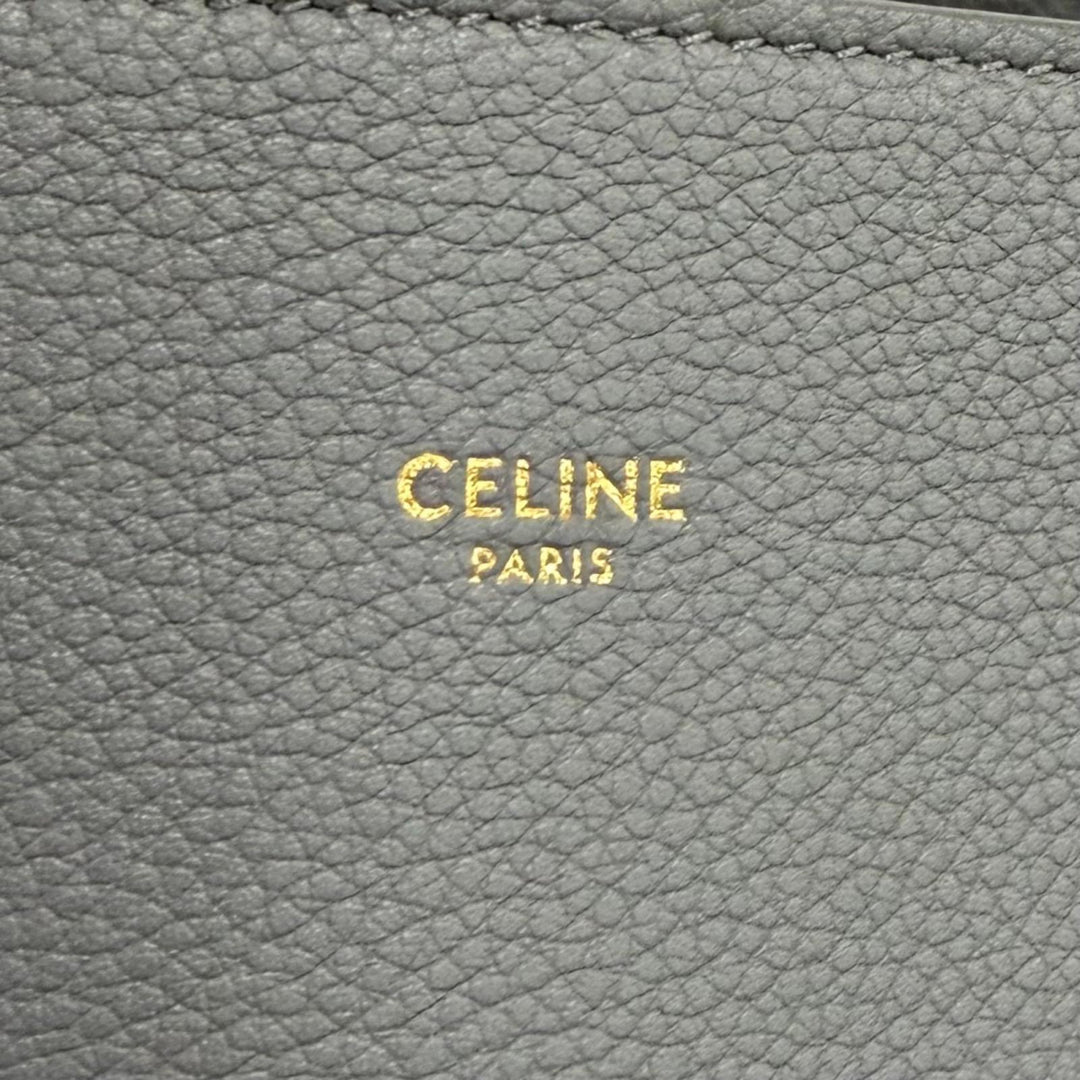 極美品★CELINE セリーヌ 18902 カバファントム スモール ロゴ入り ソフトグレインカーフ トートバッグ グレー イタリア製 保存袋付き