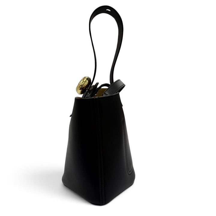 美品☆LOEWE ロエベ AANBBBMX01 ペブル バケットバッグ ミニ レザー 2WAYショルダー・ハンドバッグ ブラック ゴールド金具 定価326700円