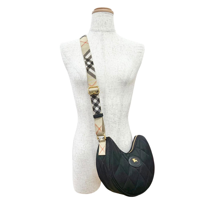 美品△BURBERRY バーバリー 8111928 ホースシュー クロスボディバッグ ノバチェック柄使い ショルダーバッグ ブラック 定価174900円 袋付