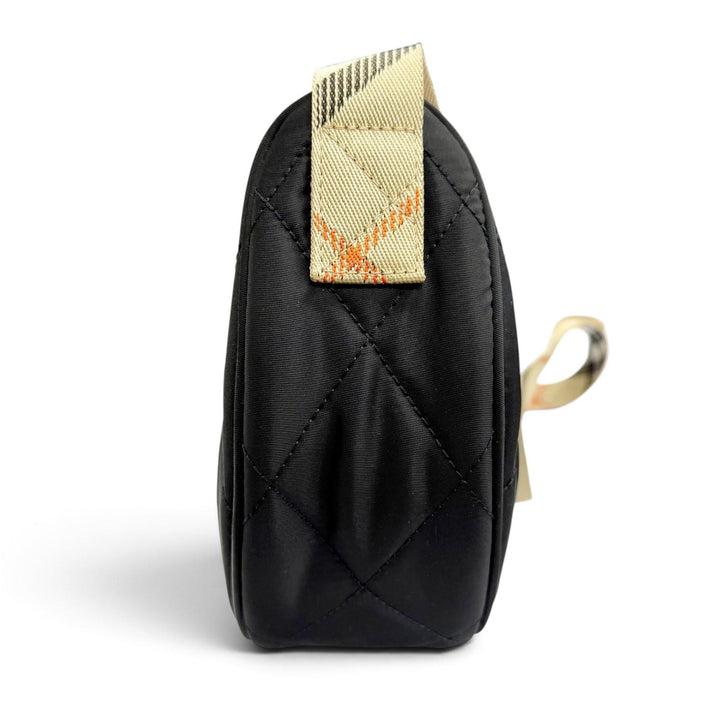 美品△BURBERRY バーバリー 8111928 ホースシュー クロスボディバッグ ノバチェック柄使い ショルダーバッグ ブラック 定価174900円 袋付