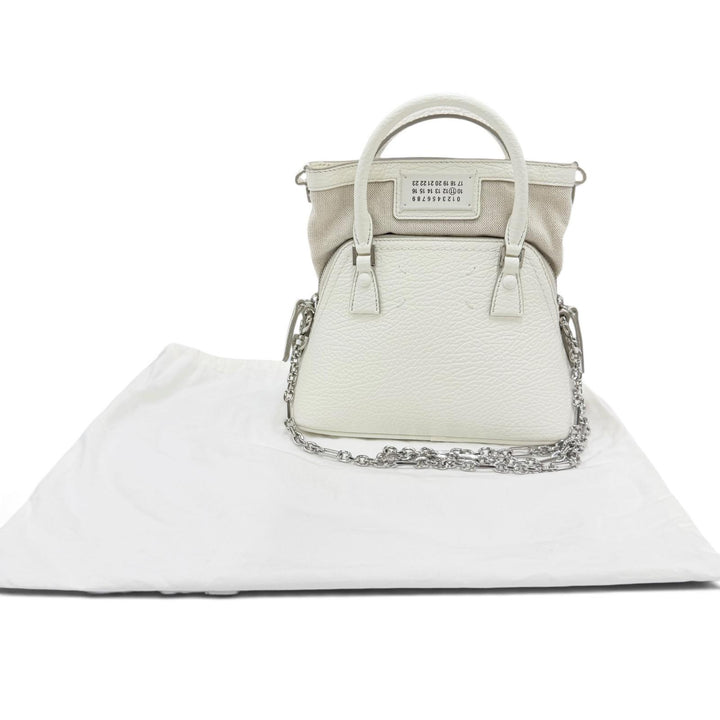 極美品☆Maison Margiela 11 メゾンマルジェラ11 S56WG0081 5AC マイクロ レザー キャンバス 2WAYショルダー ハンドバッグ ホワイト