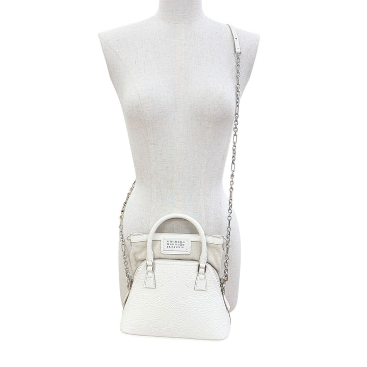 極美品☆Maison Margiela 11 メゾンマルジェラ11 S56WG0081 5AC マイクロ レザー キャンバス 2WAYショルダー ハンドバッグ ホワイト