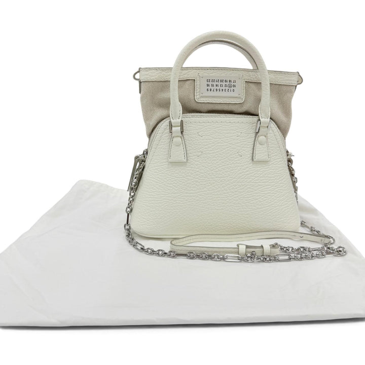 極美品☆Maison Margiela 11 メゾンマルジェラ11 S56WG0081 5AC マイクロ ショルダーバッグ レザー キャンバス 2WAY ハンドバッグ 白