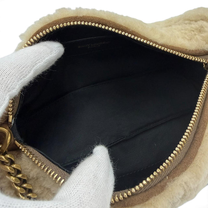 極美品☆SAINT LAURENT PARIS サンローランパリ 699703 サド ミニ チューブバッグ ムートン チェーンショルダー ハンドバッグ ベージュ