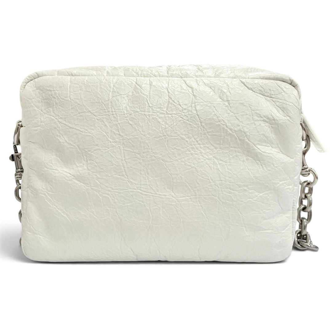 極美品△BALENCIAGA バレンシアガ 806459 MONACO モナコ アリーナカーフスキン BB金具 チェーン ショルダーバッグ ホワイト シルバー金具